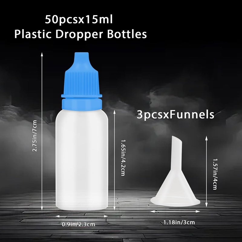 Bcautay 50Pcs Small Empty Squeeze Dropper Bottles Plastic Thin Tip Dropper Bottles 15ML Portable Squeezable Liquid Dropper with Cap and Plug for Oil Liquid Storage (Blue) - Image 2